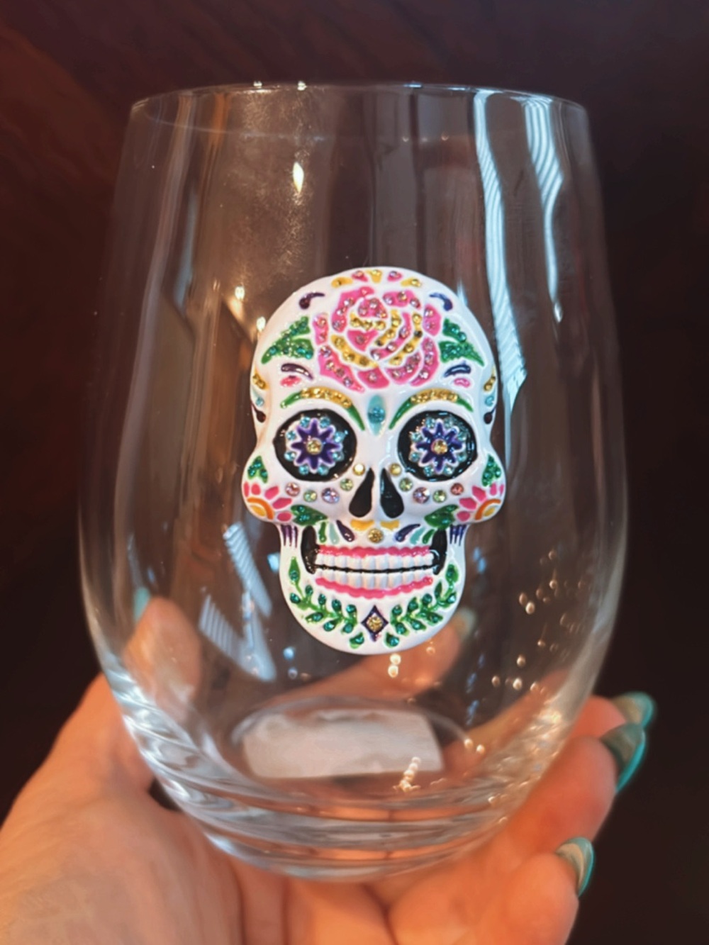 Sugar skull jewelled wine glass
